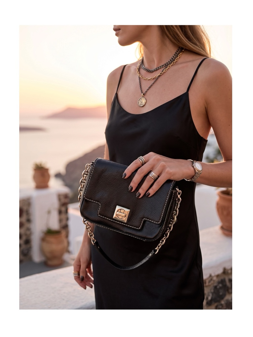 Kate Spade  Iconic Turnlock Gold Chain Handle Mini Bag Handbag  Black Leather